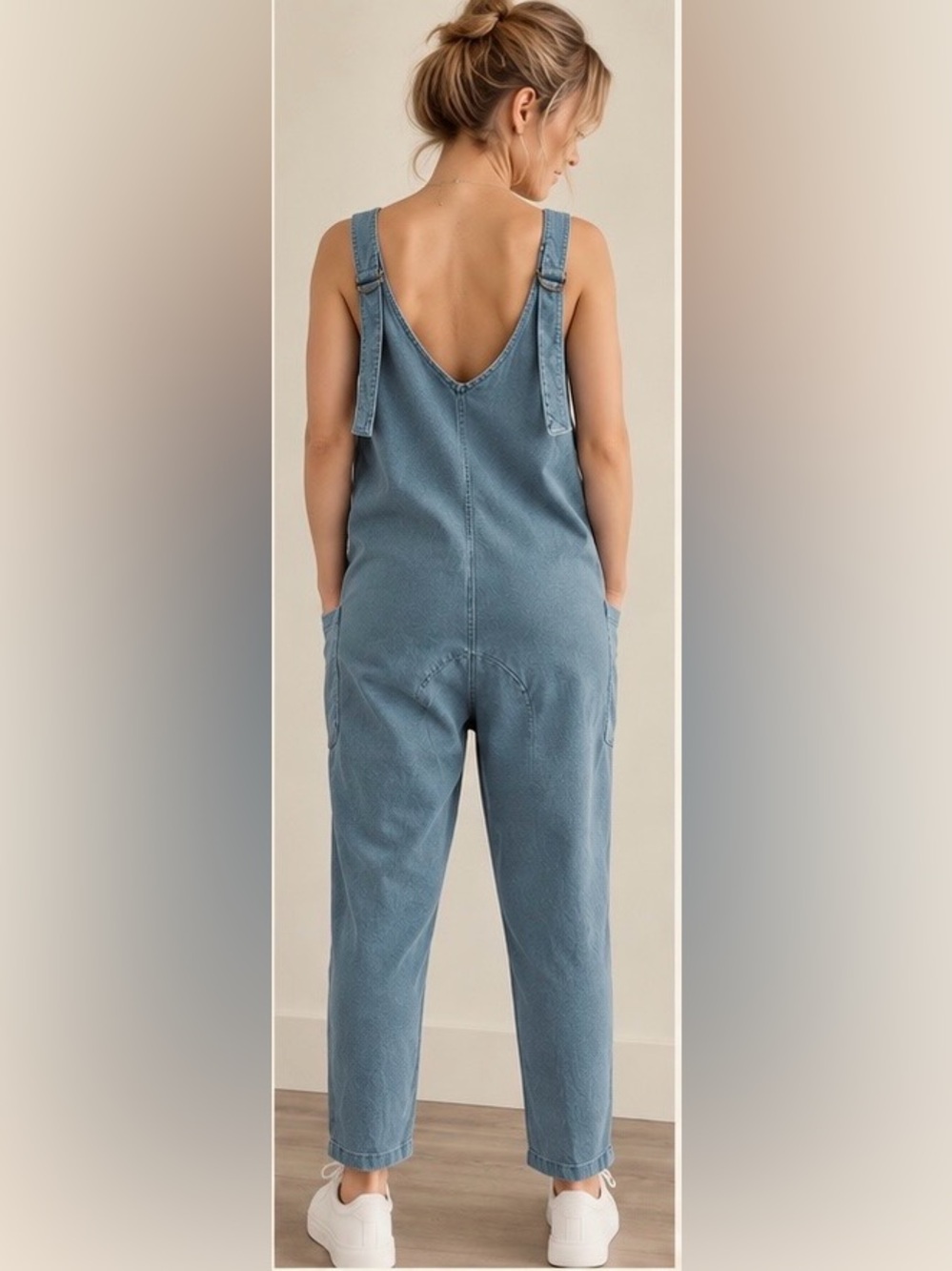 Zenana Denim Jumpsuit Overalls Women Relaxed Baggy NWOT - Picture 3 of 12